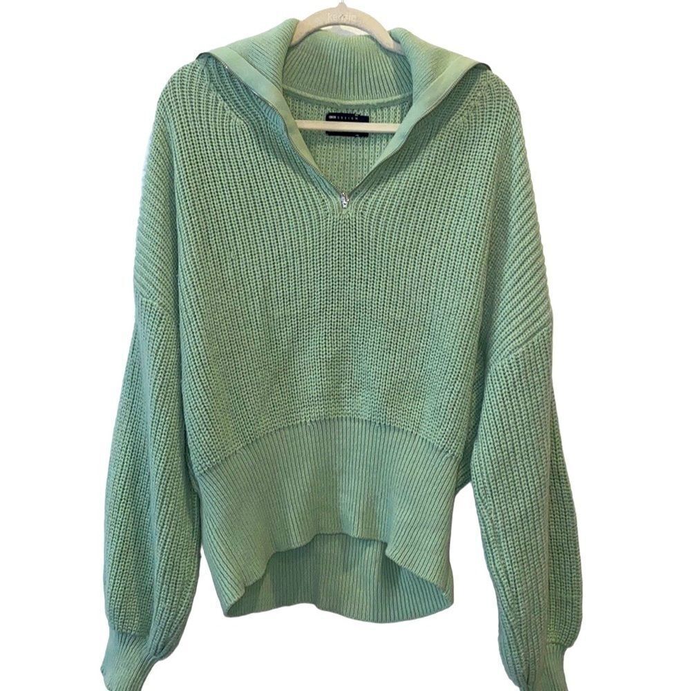 ASOS Design 8 Cable Knit Boxy Chunky Slouchy Mint Half Zip Sweater‌‌‌‌‌‌‌‌‌‌‌‌‌
